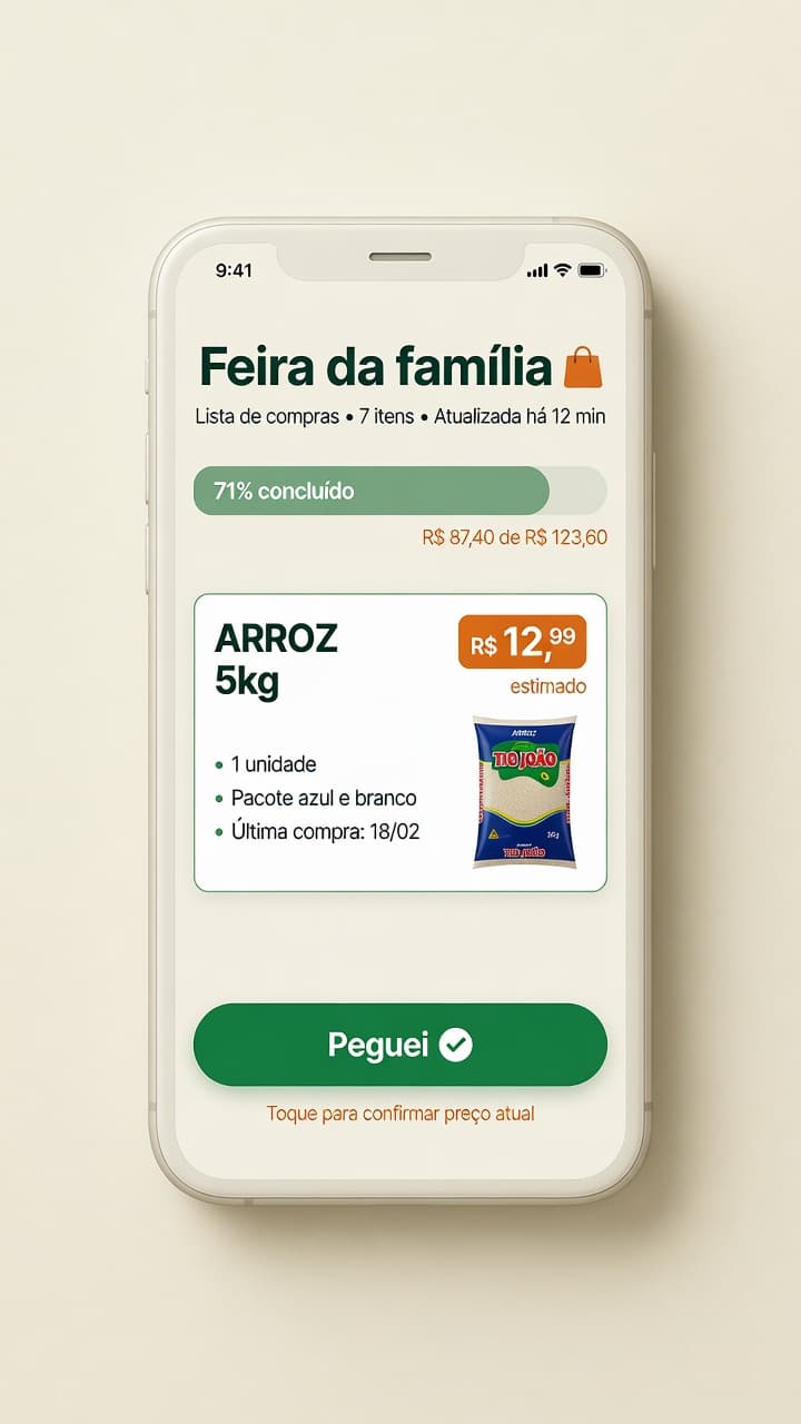 Item de arroz com botão Peguei e preço estimado