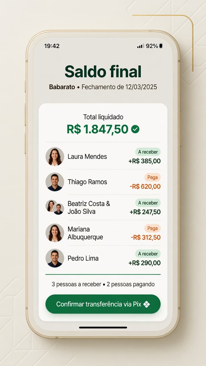 Saldo final com quem paga e quem recebe